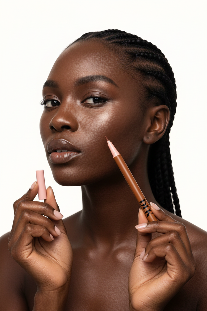 Black woman model holding DIK lip liner - hero shot